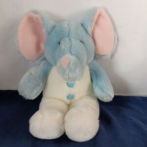Russ Berrie Elephant Jumper Plush Blue White Rattle Stuffed Toy Vintage